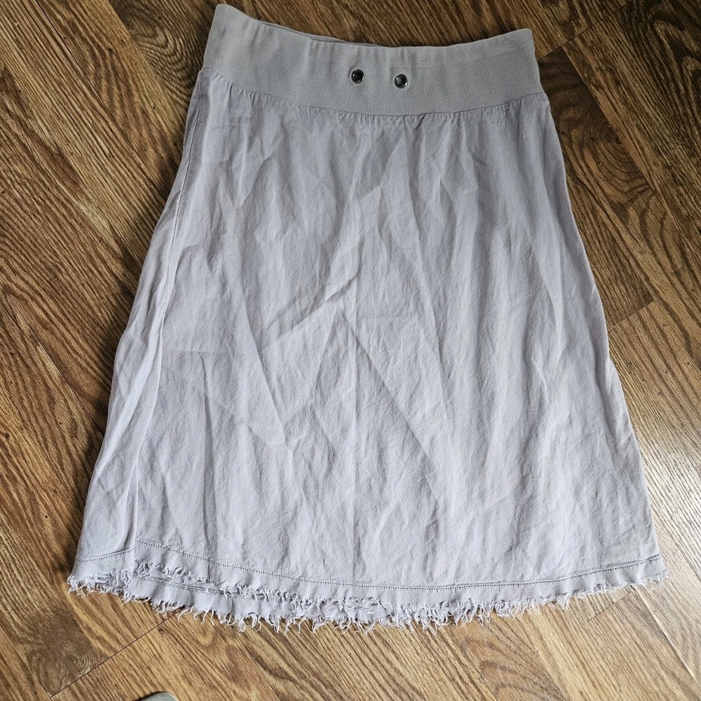 Eileen Fisher XS Purple Linen Elastic Waist A-Line Flowing Skirt Sz Frayed Hem